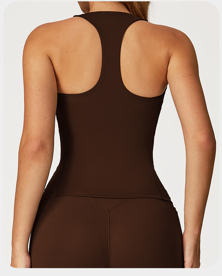 Débardeur de yoga pour femme effet seconde peau, gilet de sport slim dos nageur pour course en extérieur et fitness