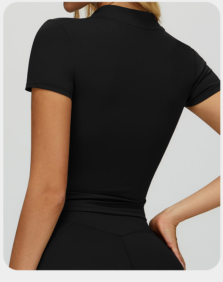 Women's Naked Feeling Yoga Short Sleeve, Stand Collar Zipper Slim Fit Sports Top, Outdoor Running Fitness Shirt