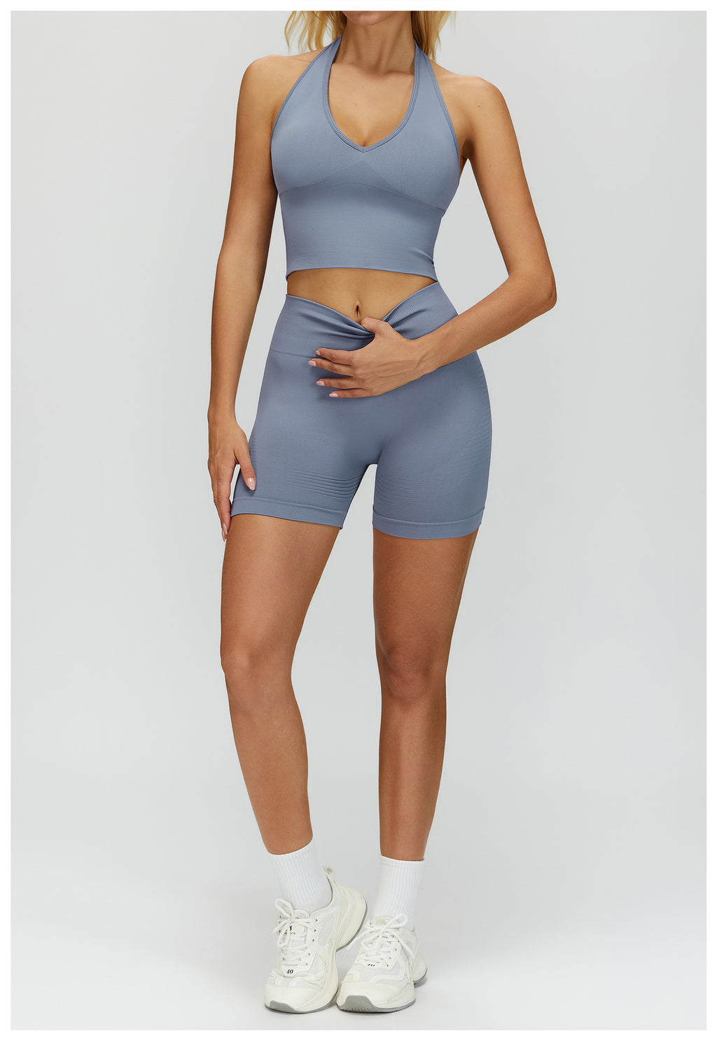 Short de yoga taille haute sans couture : Short cycliste de fitness gainant et push-up pour fesses 5475