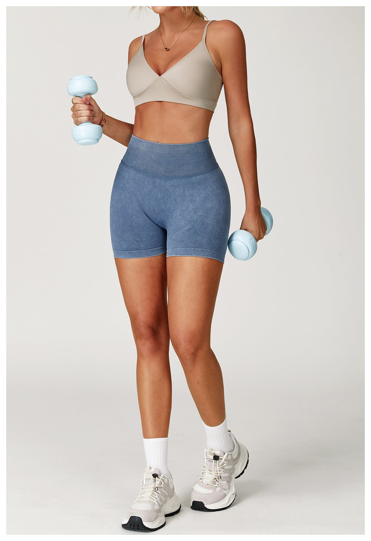 Short de yoga sans couture délavé à l'acide : Short de fitness taille haute gainant pour la course 7425