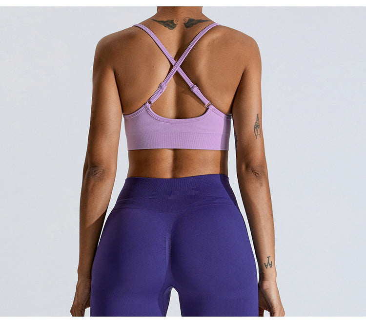 Seamless Criss-Cross Back Sports Bra: High-Elasticity Yoga Tank Top & Running Workout Bralette