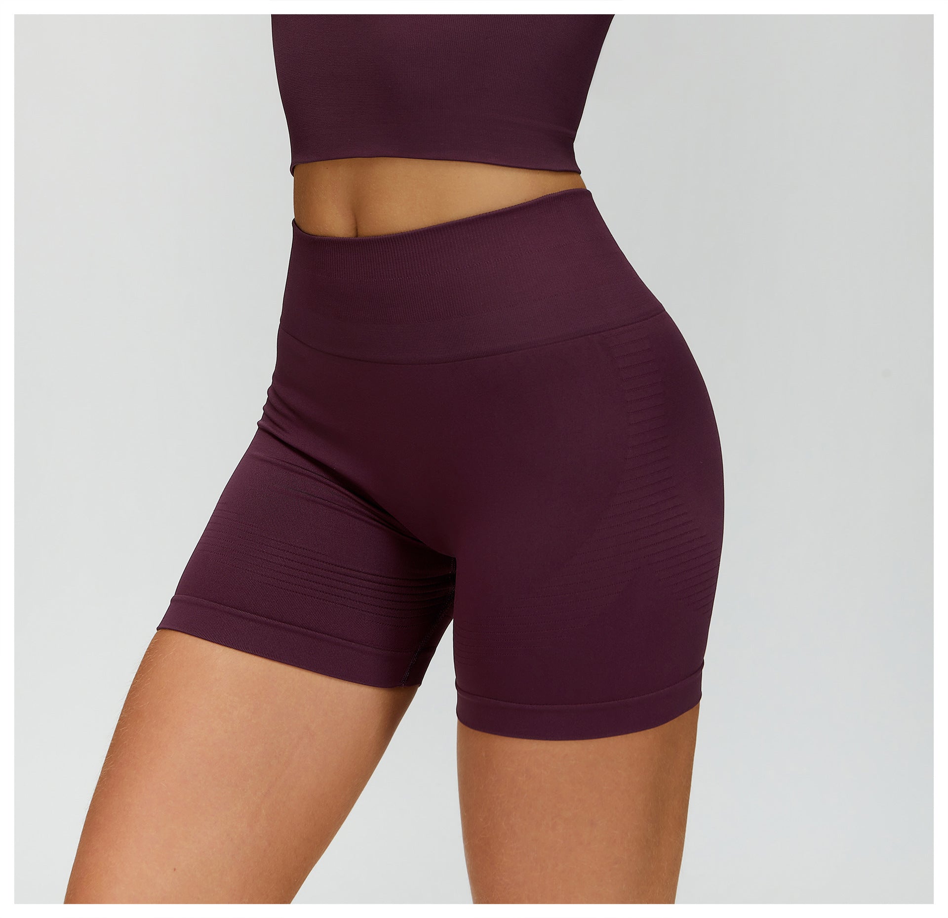 Short de yoga taille haute sans couture : Short cycliste de fitness gainant et push-up pour fesses 5475