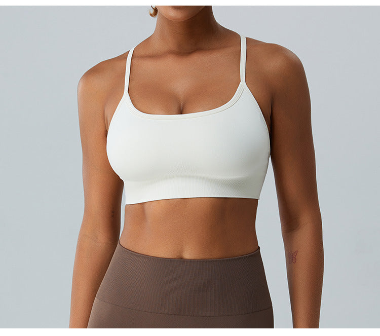 Seamless Skinny-Strap Yoga Cami: Criss-Cross Back Sports Bra & Padded Fitness Tank Top