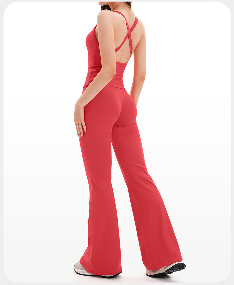 Ensemble de yoga transfrontalier, combinaison de sport antichoc à dos nageur découpé, tenue de yoga décontractée pour la course en extérieur et le fitness