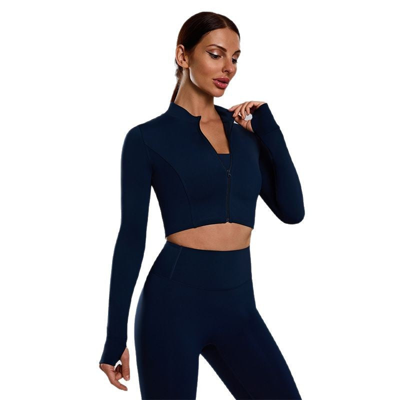 Neues nahtloses Yoga-Set für Damen mit Reißverschluss, Langarm-Cardigan, 2-teiliges, schmal geschnittenes Workout-Outfit für Fitness und Laufen, für alle Jahreszeiten