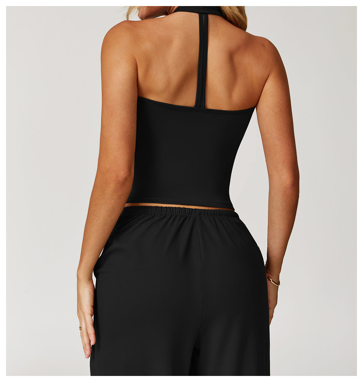 Débardeur de yoga brossé pour femme, brassière de sport décolleté en V coupe slim avec dos nageur pour la course et l'entraînement