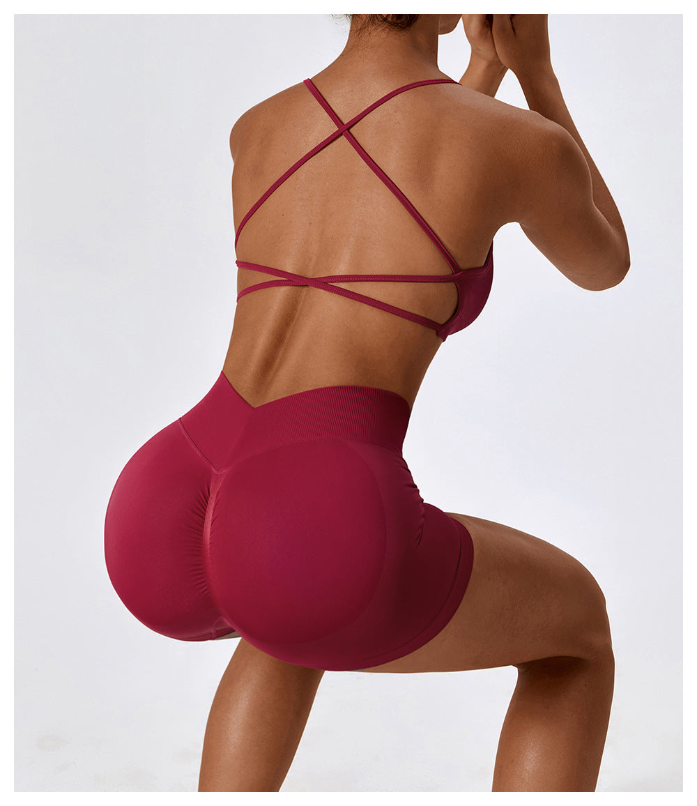 Short de Yoga Taille Haute Sans Couture : Short Cycliste de Sport Gainant et Rehausseur de Fesses 4389
