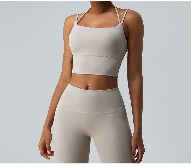 Seamless Criss-Cross Back Sports Bra: Nude-Feel Yoga Tank Top & Quick-Dry Fitness Bralette