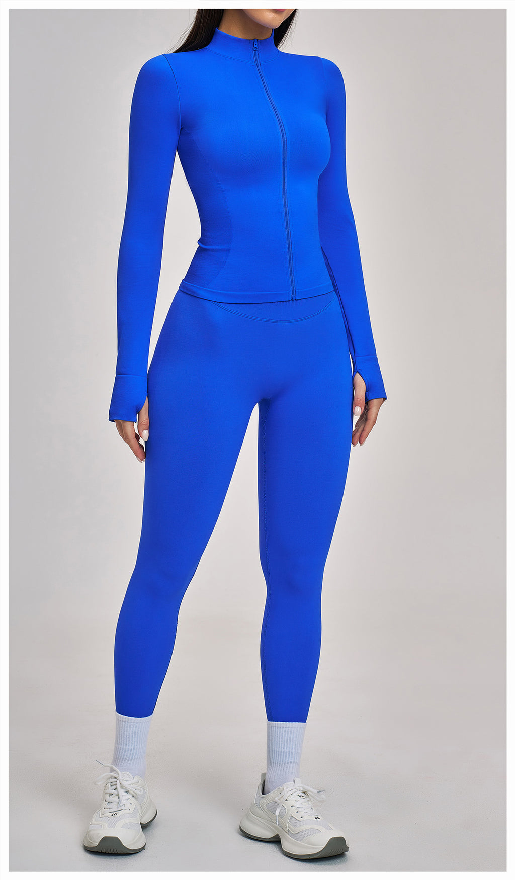 Ensemble de yoga quart de zip sans couture : vêtement de sport thermique ajusté à col montant pour la course à pied 3754