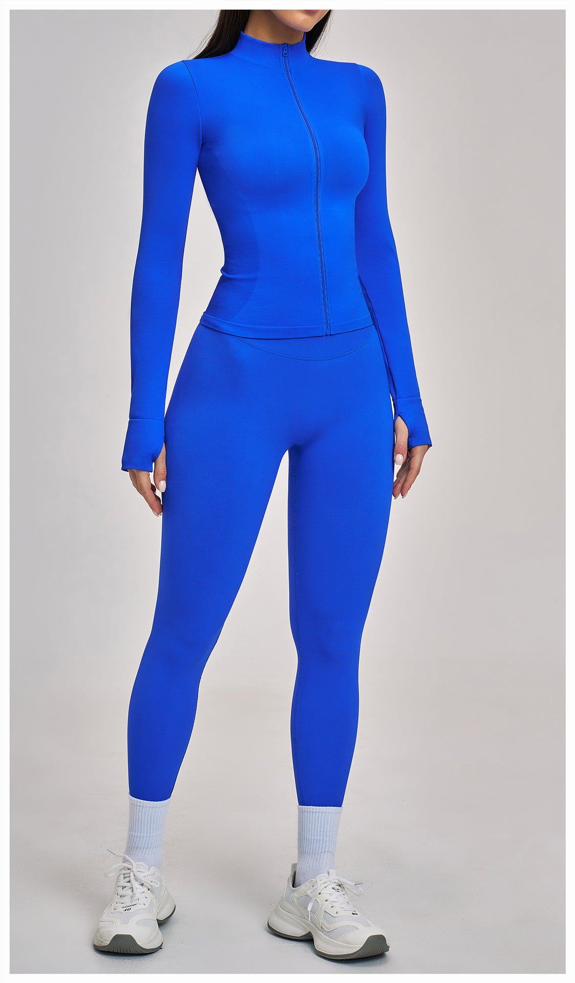 Ensemble de yoga quart de zip sans couture : vêtement de sport thermique ajusté à col montant pour la course à pied 3754
