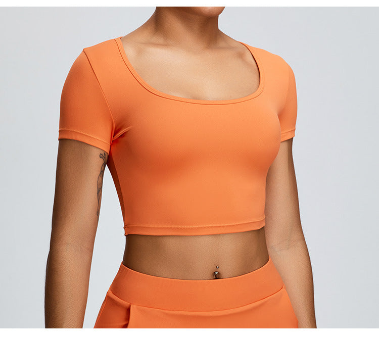 T-shirt de yoga court et respirant : haut de sport à manches courtes ajusté pour la course et la gym