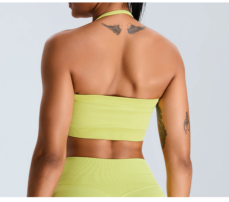 Seamless Tube-Top Sports Bra: Open-Back Yoga Cami with Detachable Straps & Padded Fitness Tank