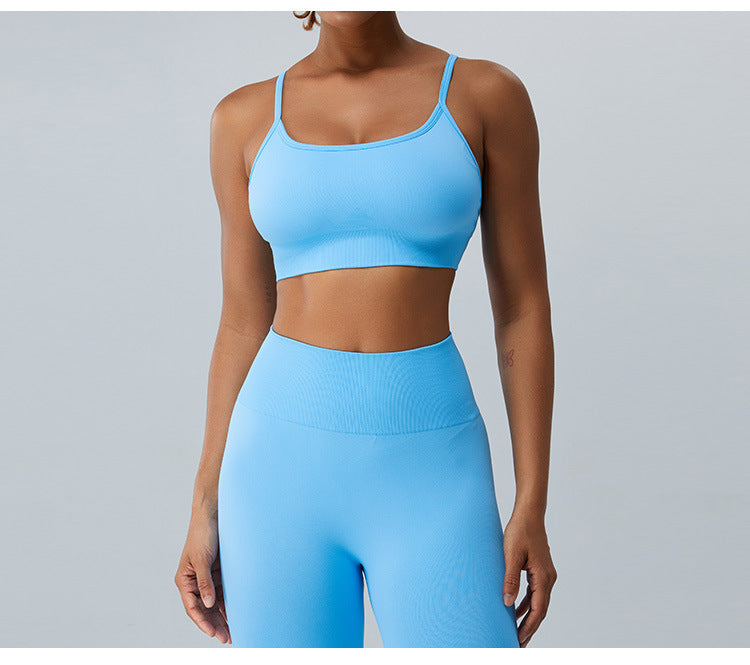 Seamless Skinny-Strap Yoga Cami: Criss-Cross Back Sports Bra & Padded Fitness Tank Top