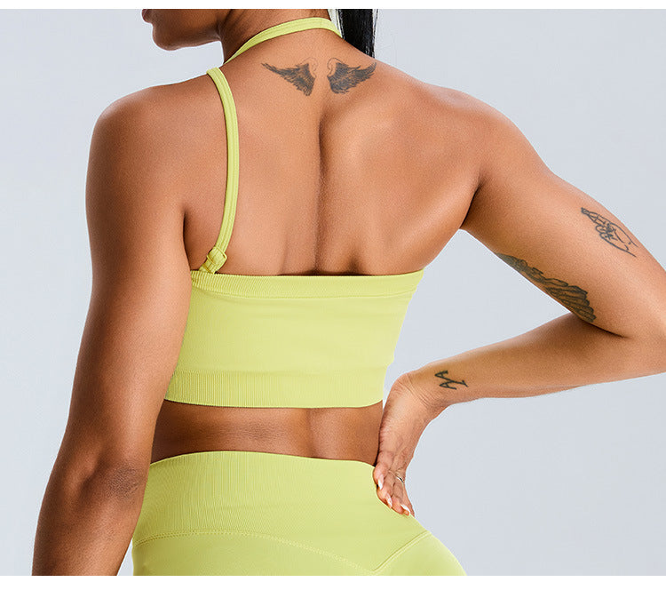 Seamless Tube-Top Sports Bra: Open-Back Yoga Cami with Detachable Straps & Padded Fitness Tank