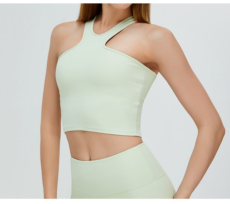 Soutien-gorge de sport sans coutures à dos nu : Débardeur court de yoga et haut de fitness ajusté