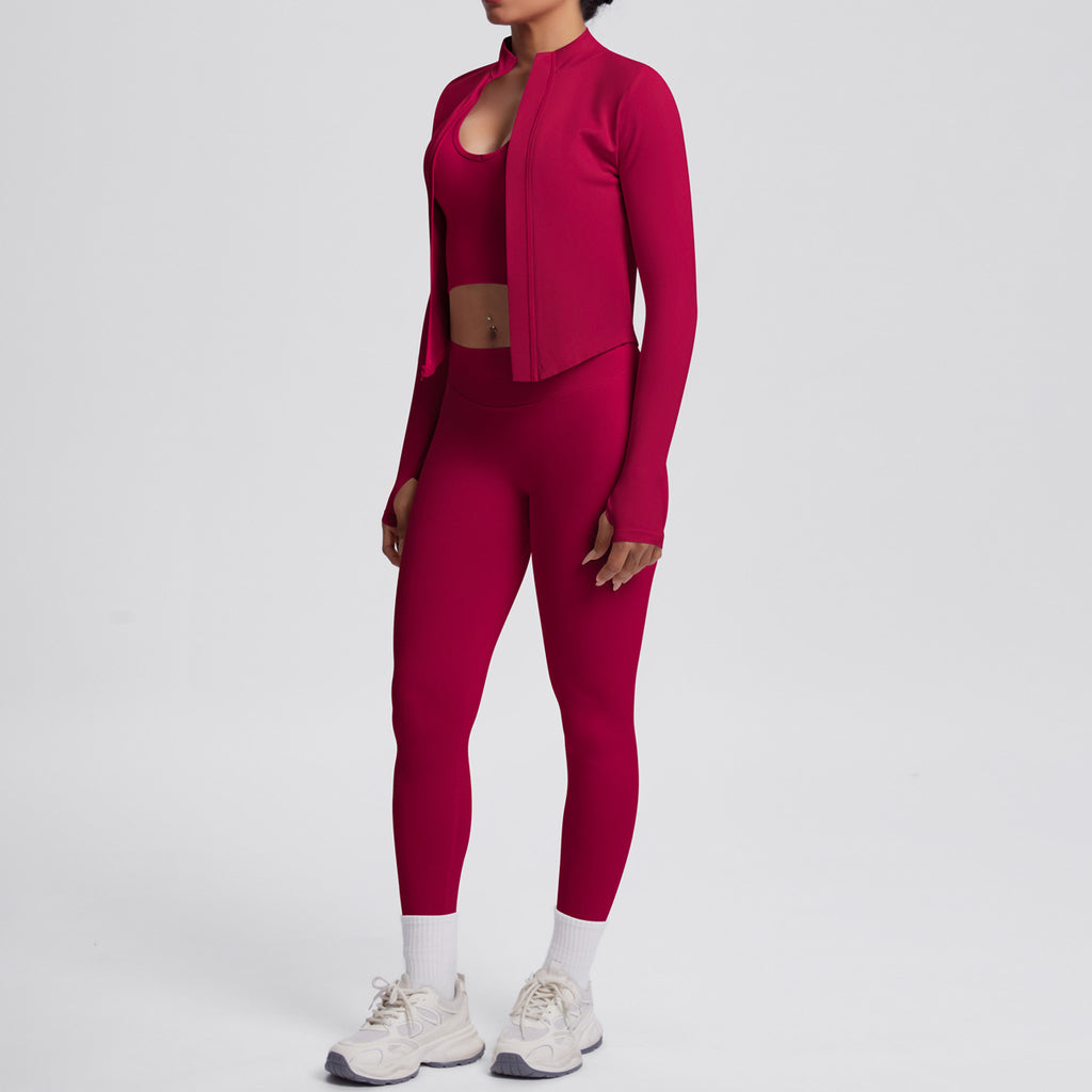 Ensemble de yoga 3 pièces sans coutures : Tenue d'entraînement respirante et très extensible - Soutien-gorge de sport, haut ajusté et leggings taille haute