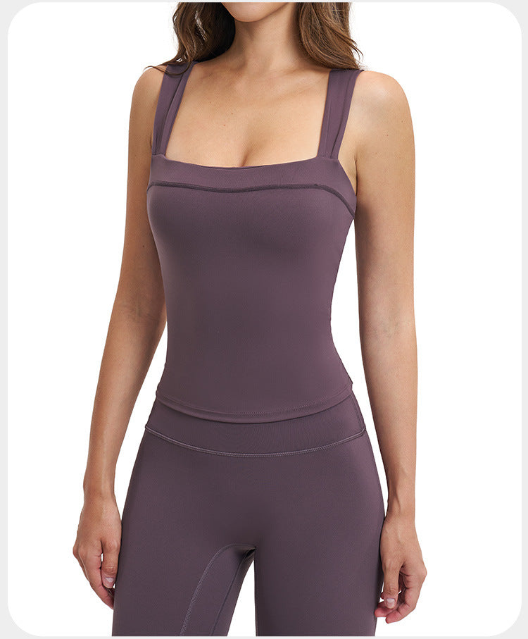Débardeur de Yoga à Bretelles Doublées Brossées pour Femmes avec Ourlet Long et Dos Nu, Haut de Course et Fitness d'Extérieur à Séchage Rapide