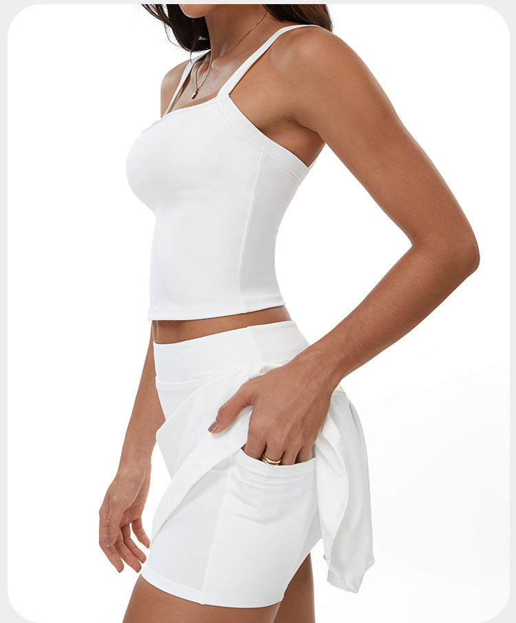 Women's A-Line Skirt Set, Quick Dry Running Vest Set, Naked Feeling Yoga & Tennis Fitness Outfit