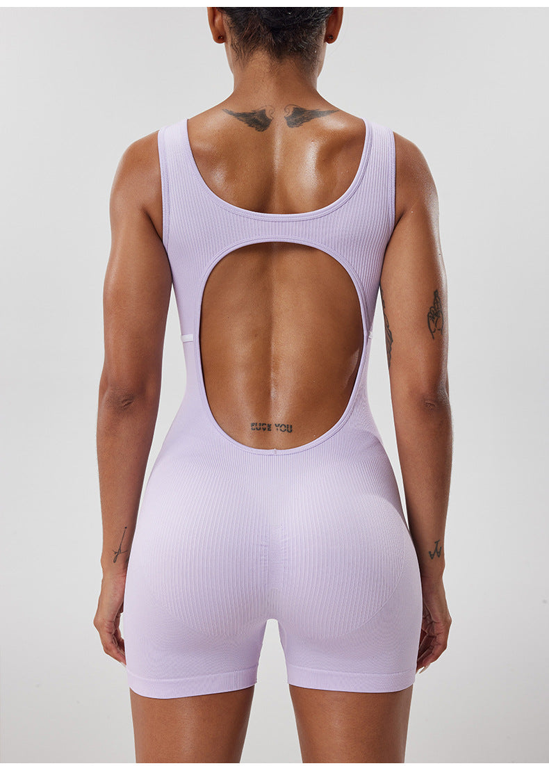 Combinaison de yoga côtelée sans couture pour femme, combinaison d'entraînement à dos échancré et larges bretelles pour la course en extérieur et le fitness