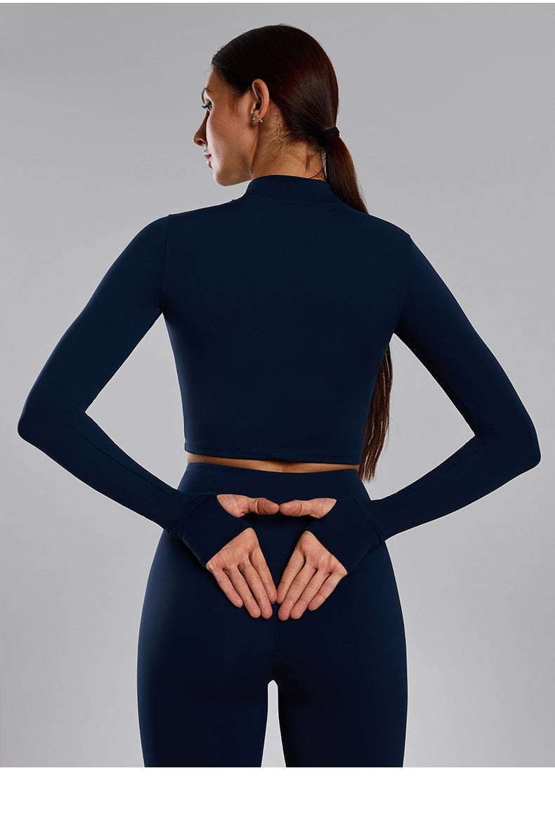Nouvel ensemble de yoga sans couture pour femmes avec gilet zippé à manches longues, tenue de sport ajustée en 2 pièces pour le fitness, la course à pied, toutes saisons