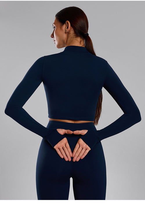 Nouvel ensemble de yoga sans couture pour femmes avec gilet zippé à manches longues, tenue de sport ajustée en 2 pièces pour le fitness, la course à pied, toutes saisons