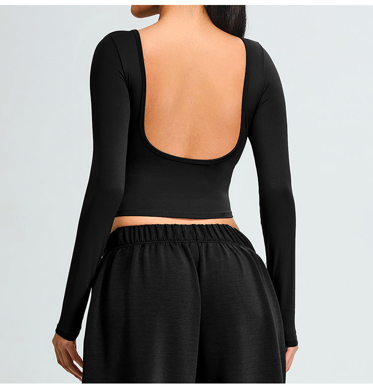 Seamless Backless Yoga Long Sleeve: Slim-Fit Cropped Workout Top & Quick-Dry Fitness T-Shirt