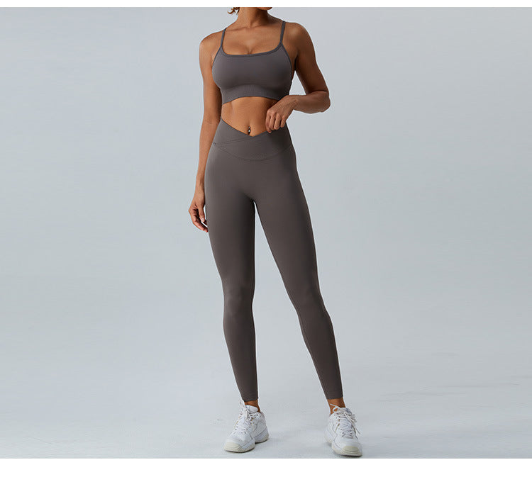 Seamless Skinny-Strap Yoga Cami: Criss-Cross Back Sports Bra & Padded Fitness Tank Top