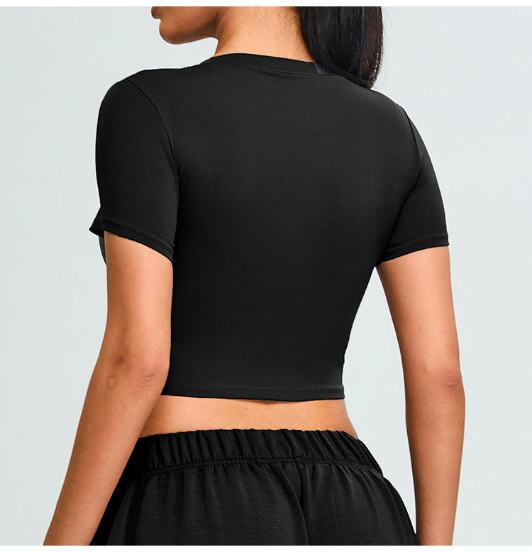 T-shirt de Yoga Confort Nuage Sans Couture : Col Rond Coupe Ajustée Manches Courtes pour la Course et la Salle de Sport