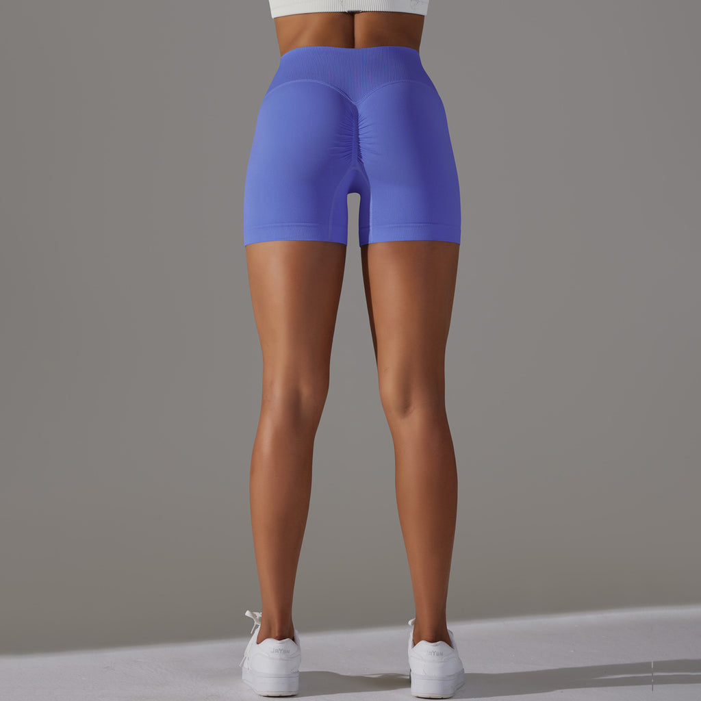 Short de yoga sans couture taille haute en V : Short push-up fessier rehaussé et short de course en maille respirante 3"