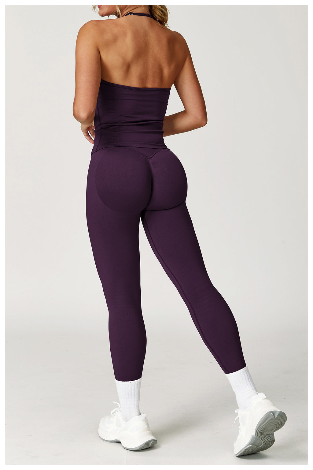 Ensemble de yoga dos nu sans coutures : Tenue de sport froncée moulante & Ensemble de fitness gainant 4552