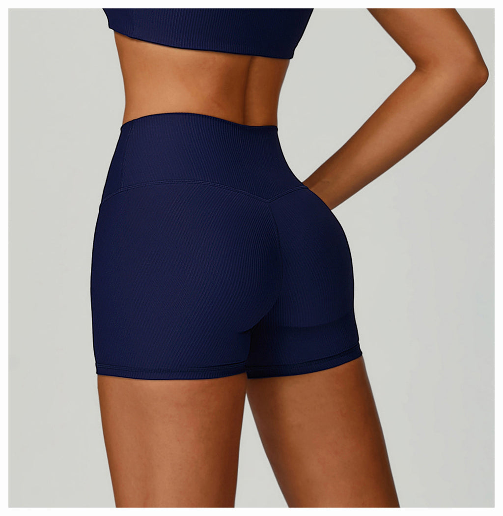 Women's Ribbed High Waist Yoga Shorts, Butt Lifting High Impact Fitness Wear, Outdoor Running Shorts