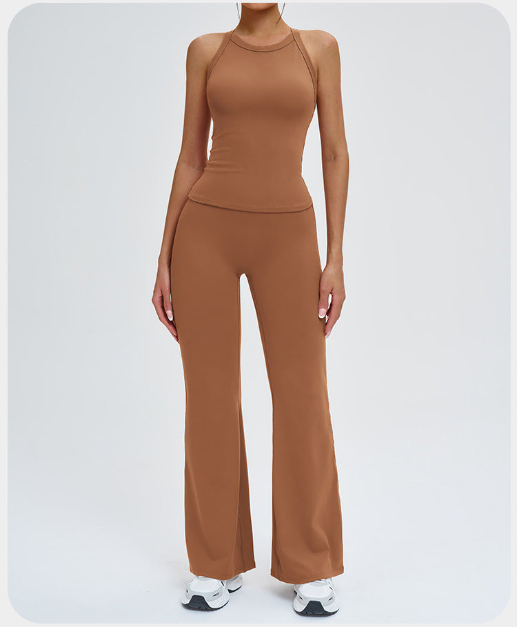 Ensemble de yoga transfrontalier, combinaison de sport antichoc à dos nageur découpé, tenue de yoga décontractée pour la course en extérieur et le fitness