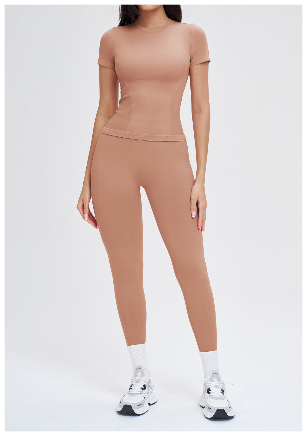Ensemble de yoga sans coutures à col rond : Tenue de sport confortable pour la course en extérieur et le fitness 5734