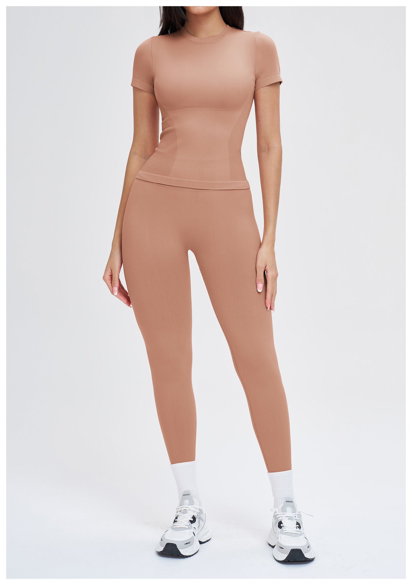 Ensemble de yoga sans coutures à col rond : Tenue de sport confortable pour la course en extérieur et le fitness 5734