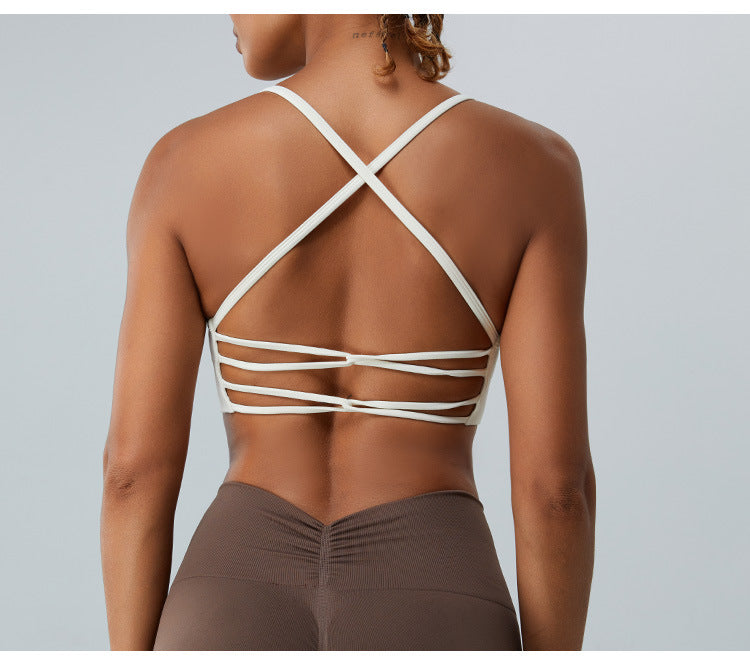Seamless Skinny-Strap Yoga Cami: Criss-Cross Back Sports Bra & Padded Fitness Tank Top