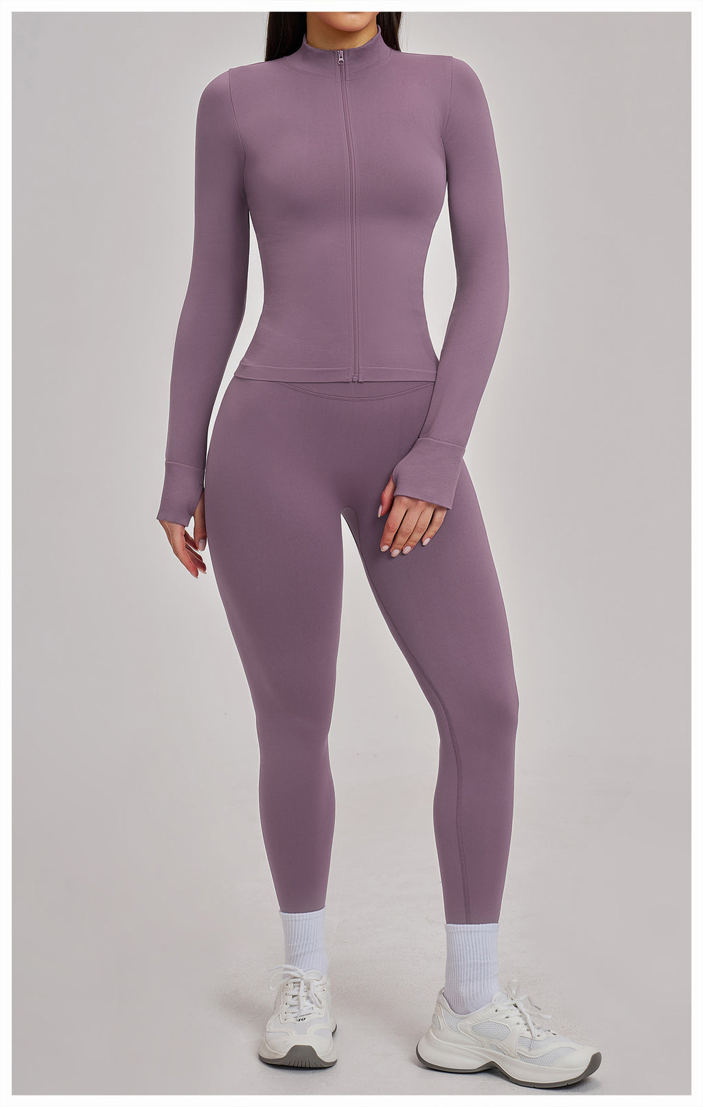 Ensemble de yoga quart de zip sans couture : vêtement de sport thermique ajusté à col montant pour la course à pied 3754