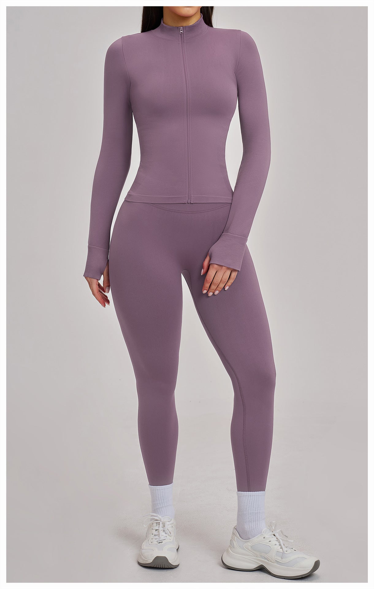 Ensemble de yoga quart de zip sans couture : vêtement de sport thermique ajusté à col montant pour la course à pied 3754