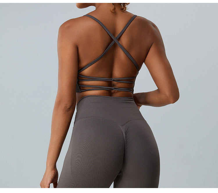 Seamless Skinny-Strap Yoga Cami: Criss-Cross Back Sports Bra & Padded Fitness Tank Top