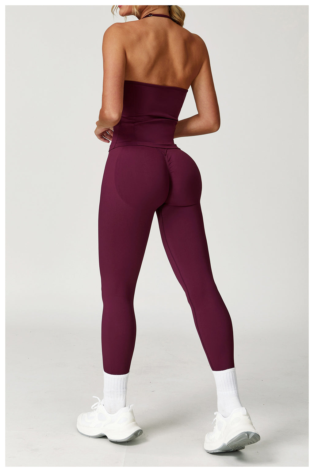 Ensemble de yoga dos nu sans coutures : Tenue de sport froncée moulante & Ensemble de fitness gainant 4552
