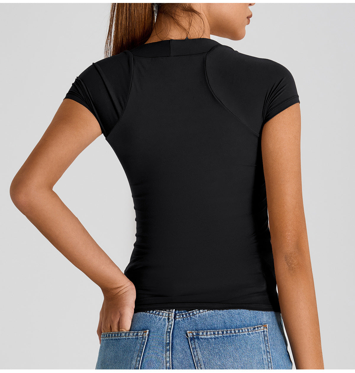 Seamless Square-Neck Shrug-Style Yoga T-Shirt: Slim-Fit Short Sleeve Activewear for Running & Gym
