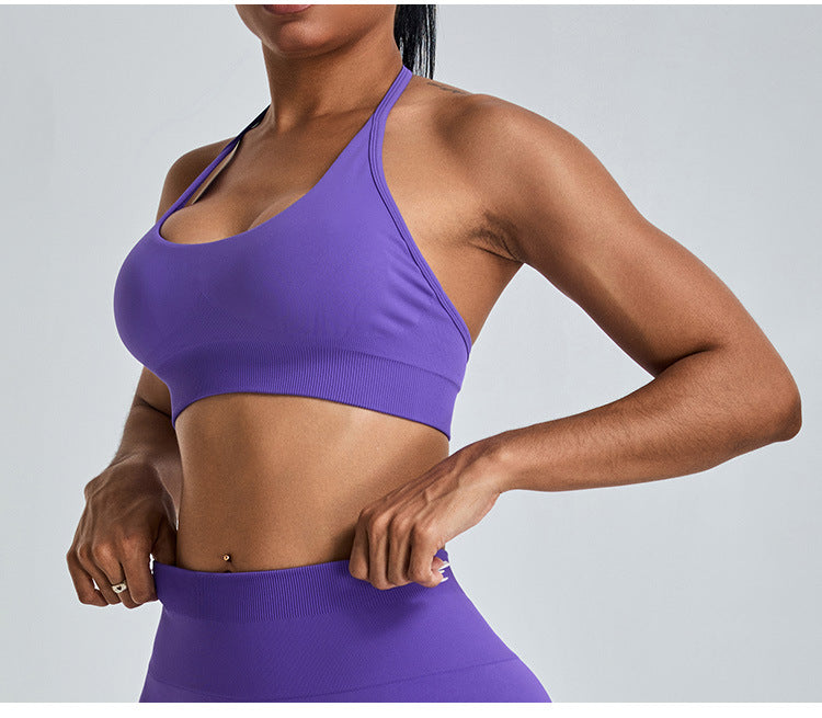 Seamless Halter-Neck Yoga Tank: Open-Back Sports Bra & Quick-Dry Outdoor Fitness Top