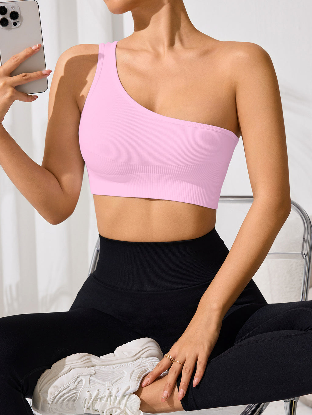 Débardeur de sport sexy pour femme, coupe ajustée, épaules dénudées, une bretelle, pour le yoga, la course à pied, le fitness, printemps et été