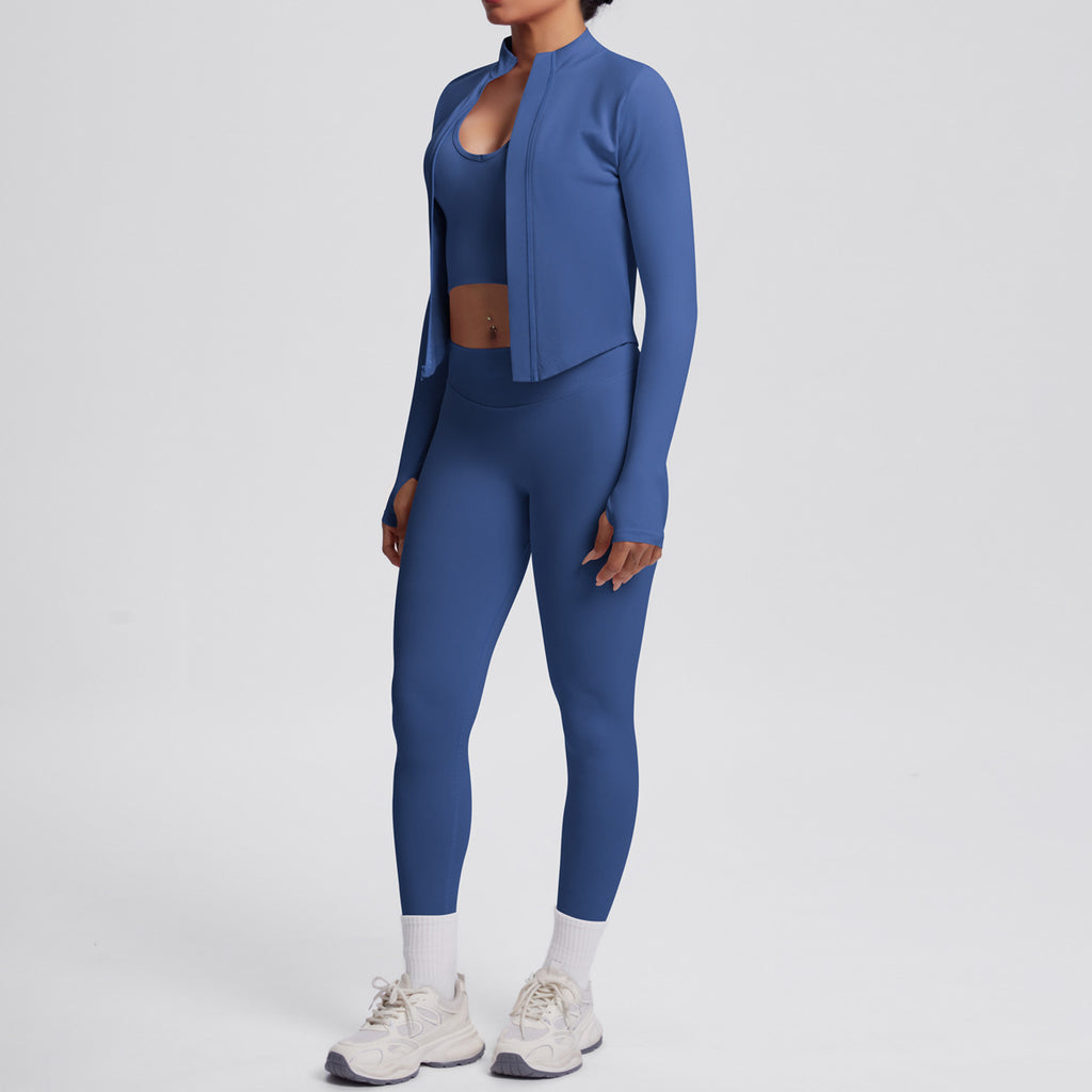 Ensemble de yoga 3 pièces sans coutures : Tenue d'entraînement respirante et très extensible - Soutien-gorge de sport, haut ajusté et leggings taille haute