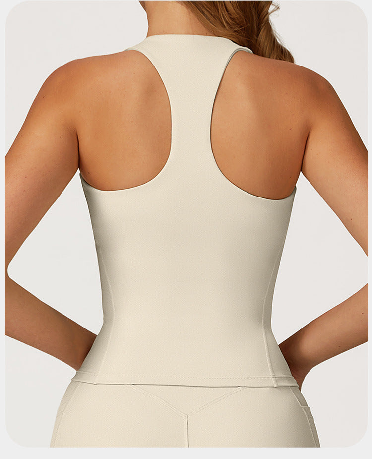 Débardeur de yoga pour femme effet seconde peau, gilet de sport slim dos nageur pour course en extérieur et fitness