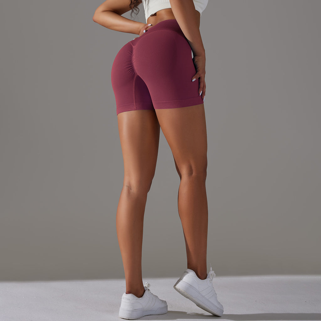 Short de yoga sans couture taille haute en V : Short push-up fessier rehaussé et short de course en maille respirante 3"