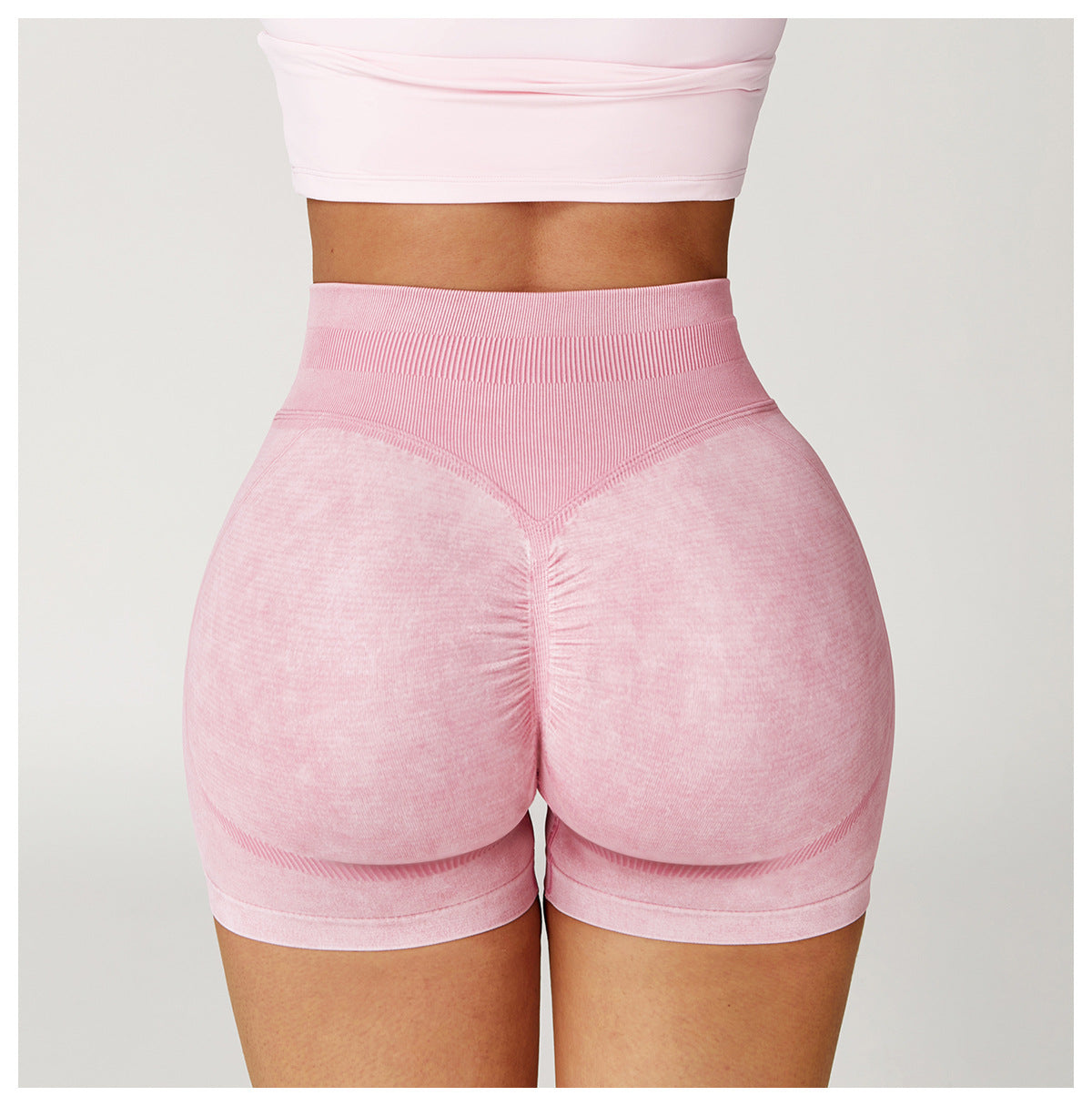 Short de yoga sans couture délavé à l'acide : Short de fitness taille haute gainant pour la course 7425