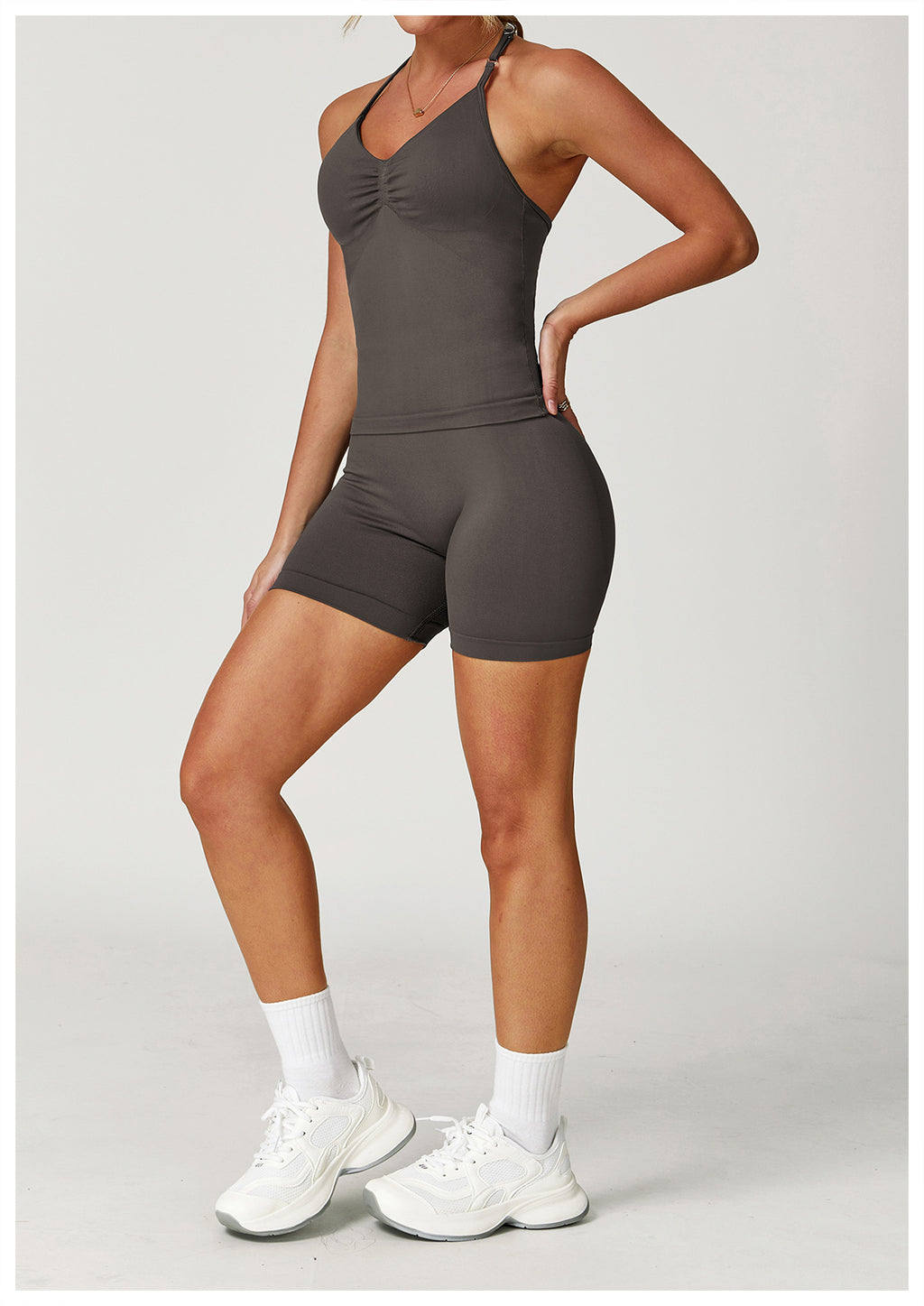 Ensemble de yoga dos nu sans coutures : Tenue de sport froncée moulante & Ensemble de fitness gainant 4552