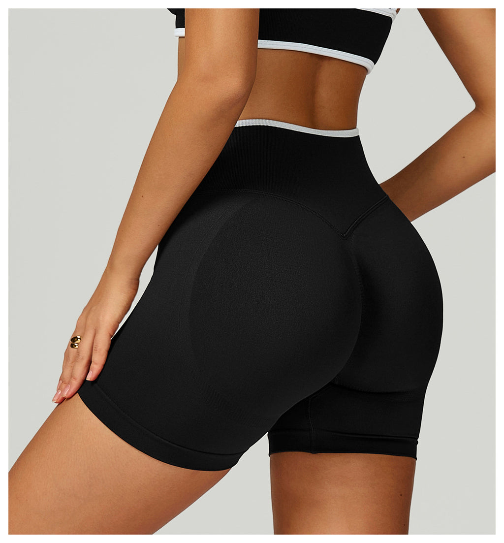 Short de Yoga Sans Couture à Contraste : Legging Taille Haute et Coupe Ajustée pour la Course 5726