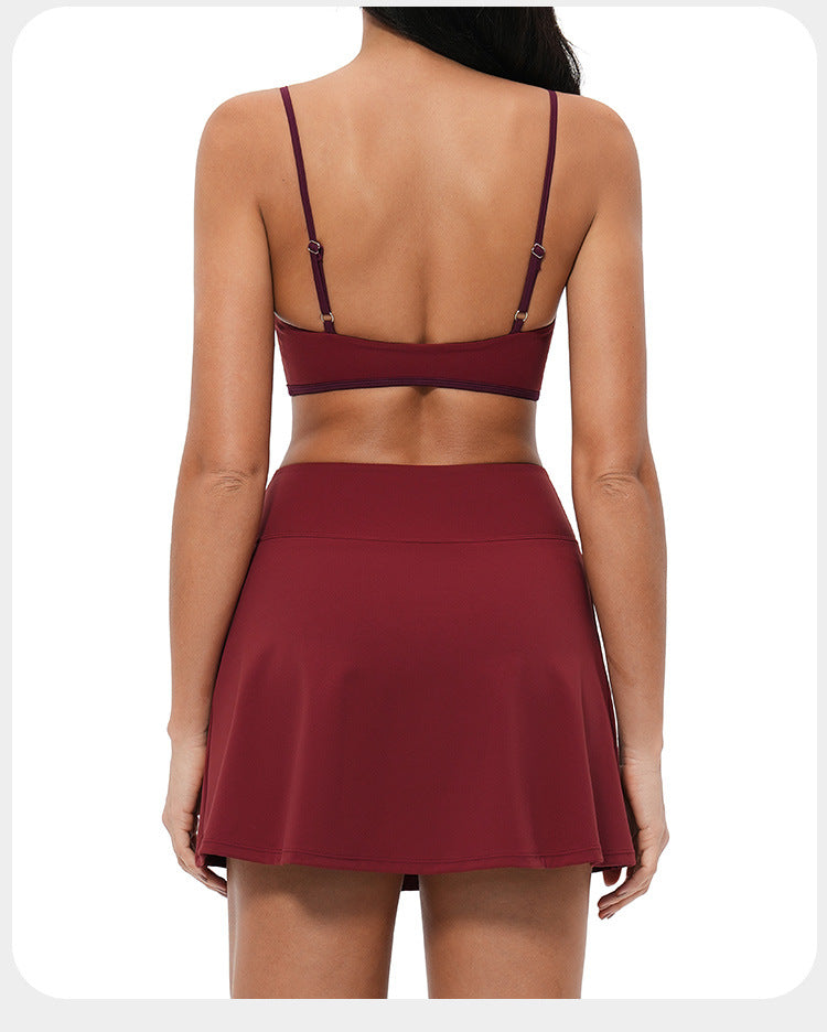 Ensemble de sport pour course en extérieur, jupe de tennis, tenue décontractée à séchage rapide, nouveau style, effet seconde peau, dos nu