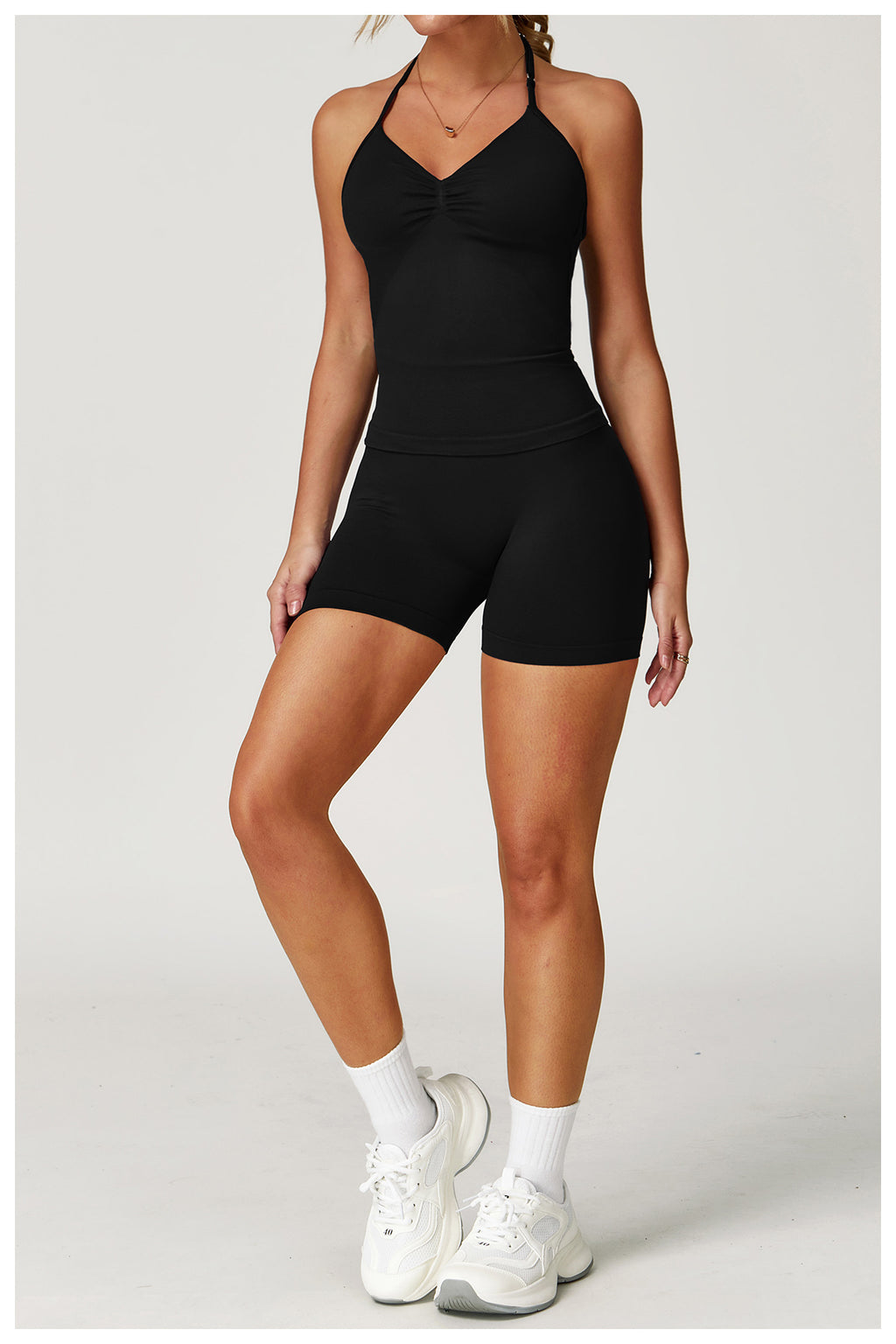 Ensemble de yoga dos nu sans coutures : Tenue de sport froncée moulante & Ensemble de fitness gainant 4552